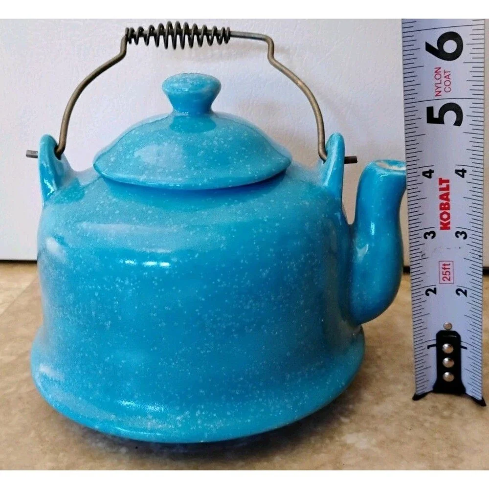 Mid-Century Style Speckled Turquoise Ceramic Teapot – Handcrafted Studio Pottery